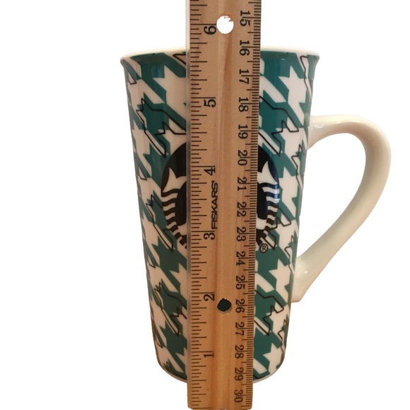 Starbucks 2017 Tall Ceramic Mug White Green Houndstooth - Picture 8 of 11